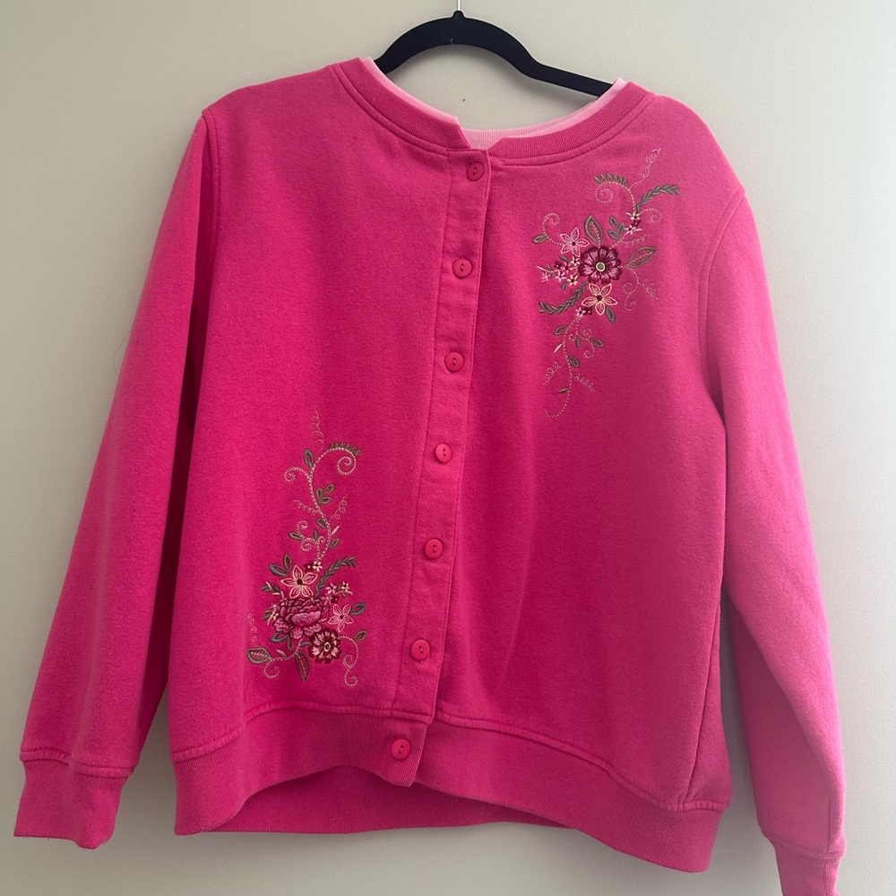 Vintage 90s Cottagecore Pink Floral Embroidered Cardigan M
